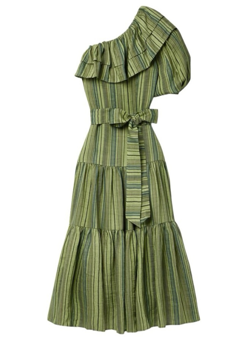 Lisa Marie Fernandez Arden Maxi Dress In Green Striped Linen Sz I - XS